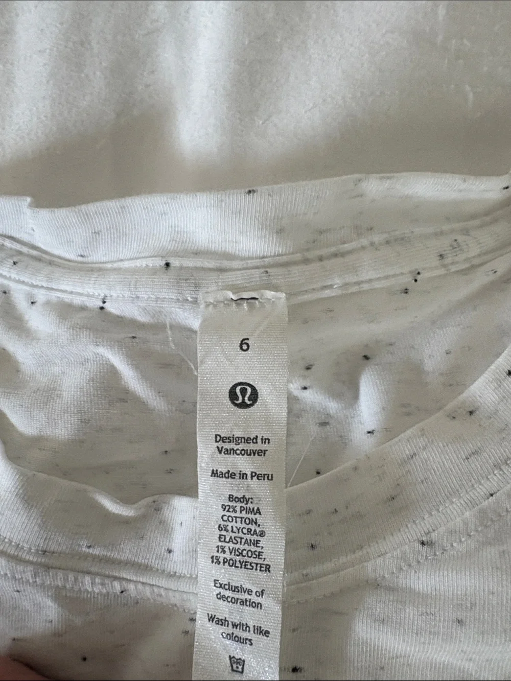 lululemon athletica White black Speckled 3/4 sleeve Tee
